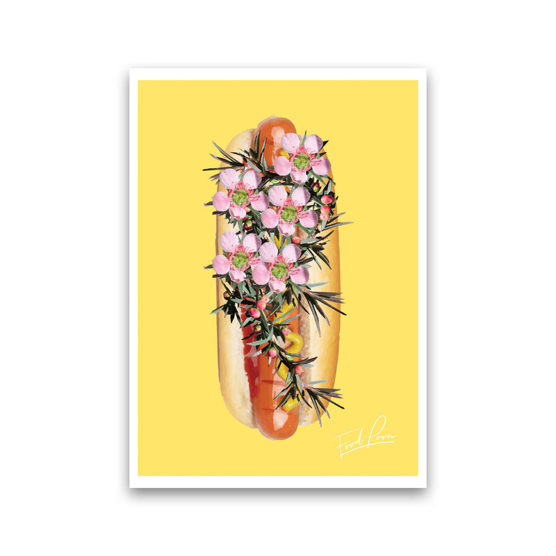 Yellow Hot Dog Food Print, Framed Kitchen Wall Art Print Only