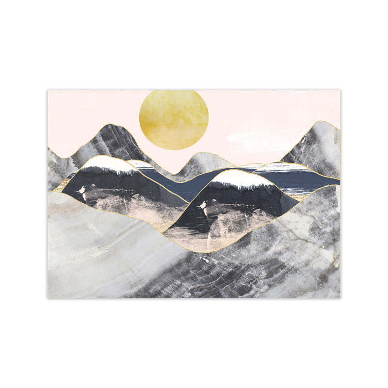 Gold Moon Navy Marble Mountains Landscape  Art Print by Pixy Paper Print Only
