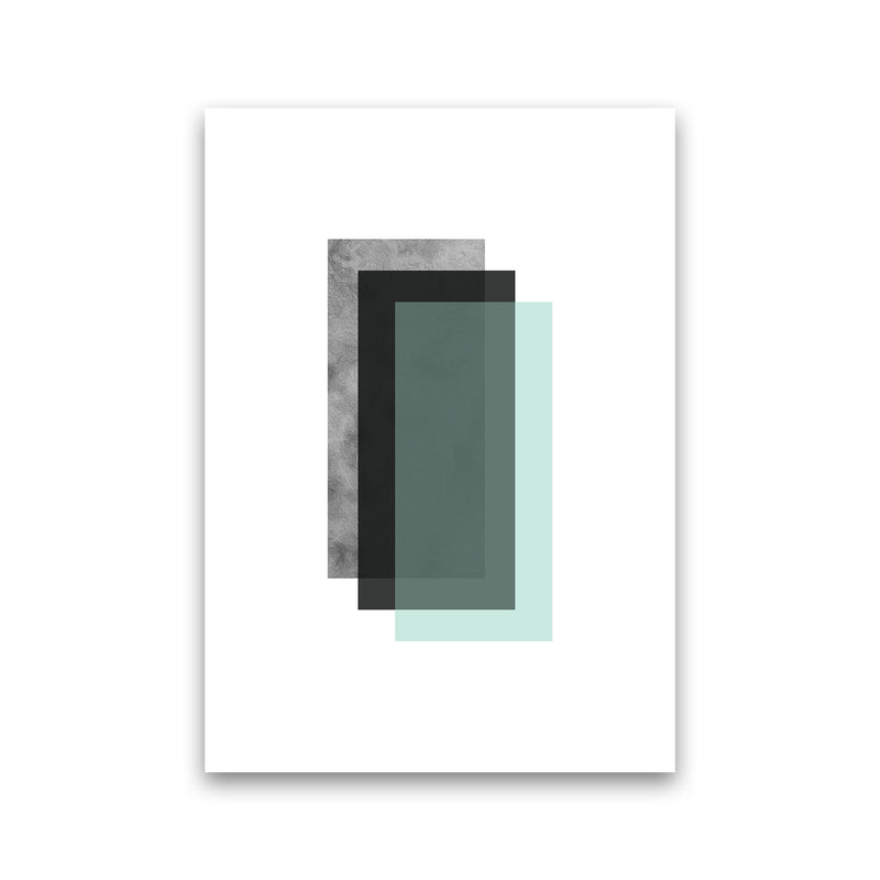 Geometric Mint And Black Rectangles  Art Print by Pixy Paper Print Only