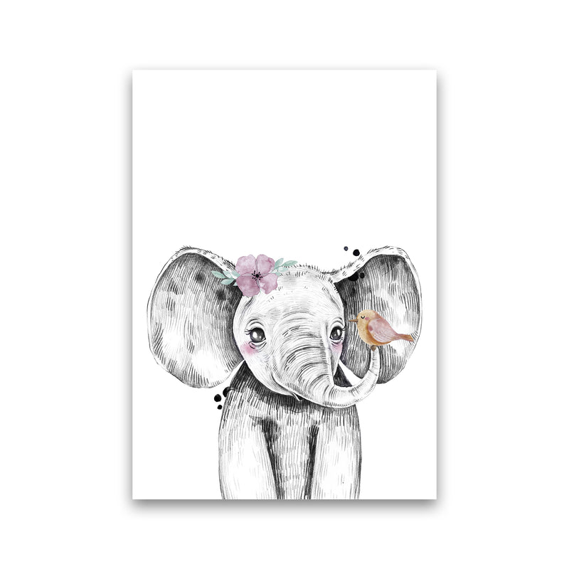 Safari Babies Elephant With Flower  Art Print by Pixy Paper Print Only