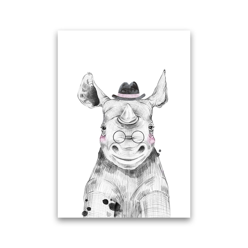 Safari Babies Rhino With Hat  Art Print by Pixy Paper Print Only