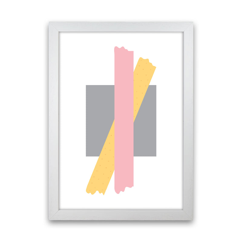 Grey Square With Pink And Yellow Bow Abstract Modern Print White Grain