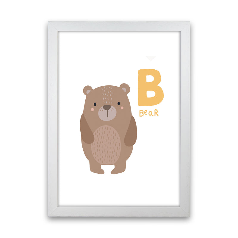 Alphabet Animals, B Is Forbear Framed Nursey Wall Art Print White Grain
