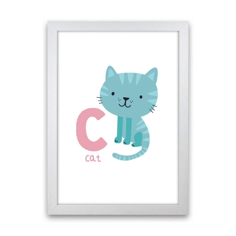 Alphabet Animals, C Is For Cat Framed Nursey Wall Art Print White Grain