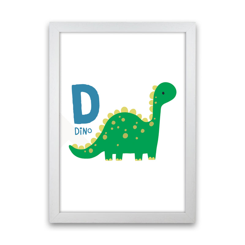 Alphabet Animals, D Is For Dino Framed Nursey Wall Art Print White Grain