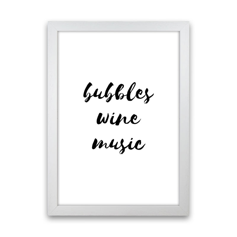 Bubbles Wine Music, Bathroom Framed Typography Wall Art Print White Grain