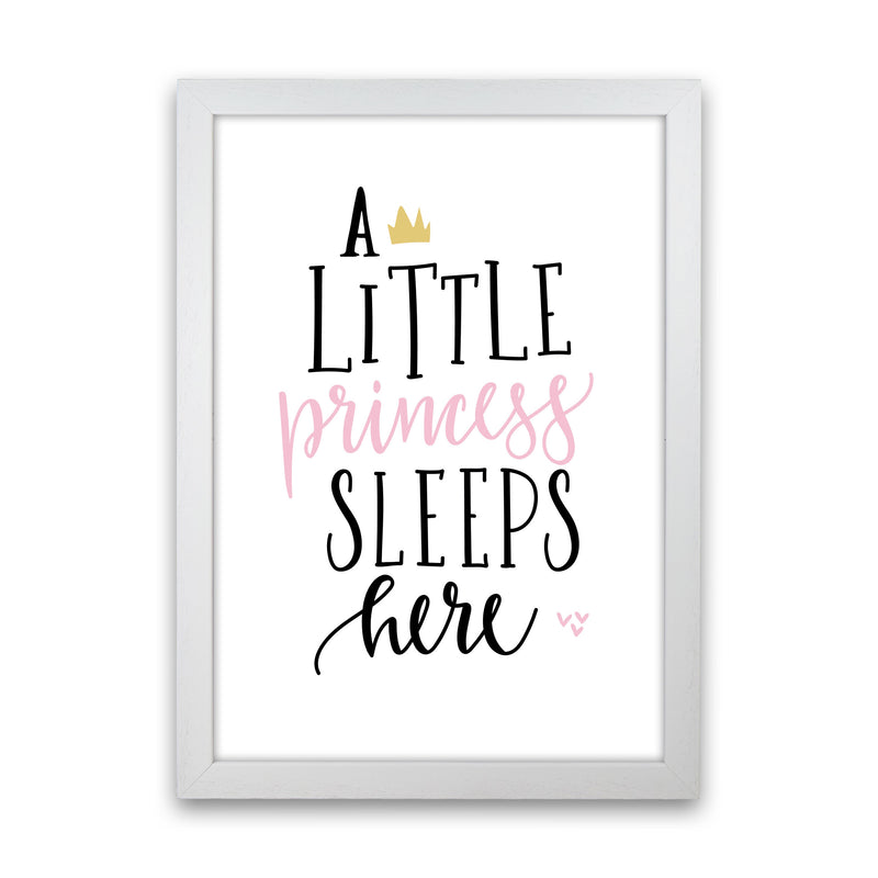 A Little Princess Sleeps Here Framed Nursey Wall Art Print White Grain
