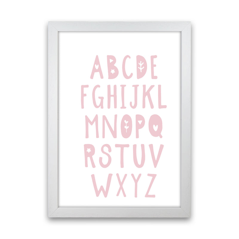 Baby Pink Alphabet Framed Nursey Wall Art Print White Grain