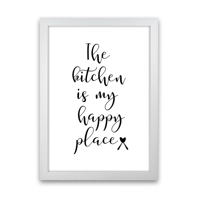 The Kitchen Is My Happy Place Modern Print, Framed Kitchen Wall Art White Grain