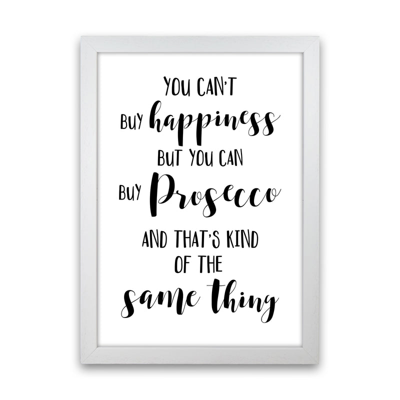 Happiness Is Prosecco Modern Print, Framed Kitchen Wall Art White Grain