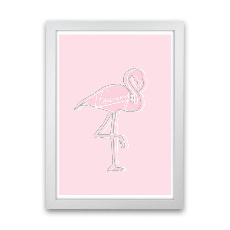 Pink Flamingo Modern Print Animal Art Print White Grain