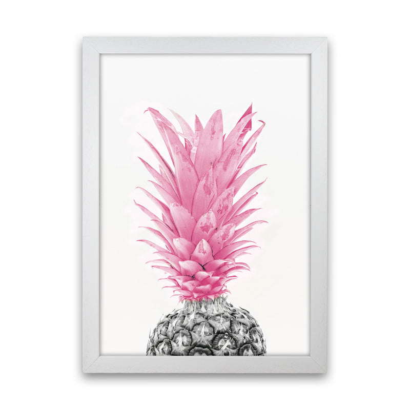 Black And Pink Pineapple Modern Print, Framed Kitchen Wall Art White Grain