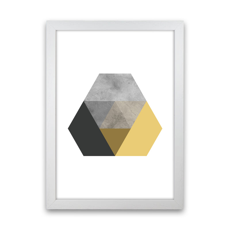 Geometric Mustard And Black Hexagon  Art Print by Pixy Paper White Grain