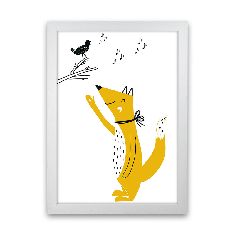 Fox And Birds Animal Pop  Art Print by Pixy Paper White Grain