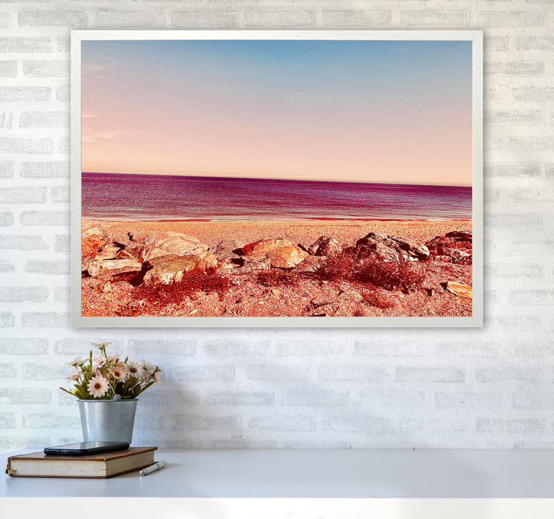 Pink beach Art Print by Proper Job Studio A1 Oak Frame