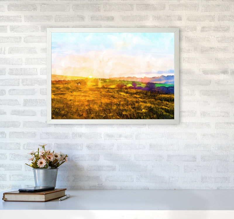 Dartmoor Sunset Art Print by Proper Job Studio A2 Oak Frame