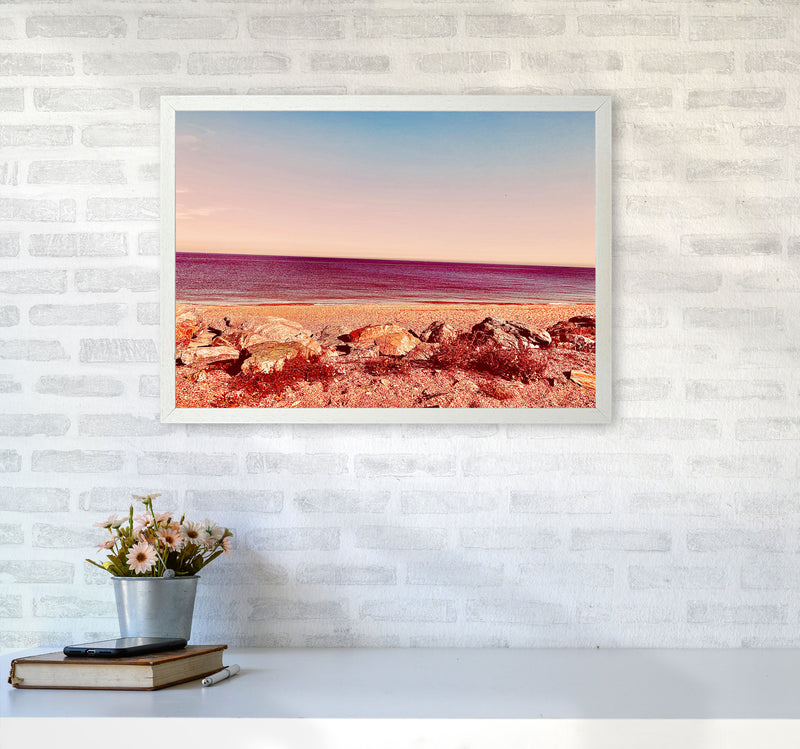 Pink beach Art Print by Proper Job Studio A2 Oak Frame