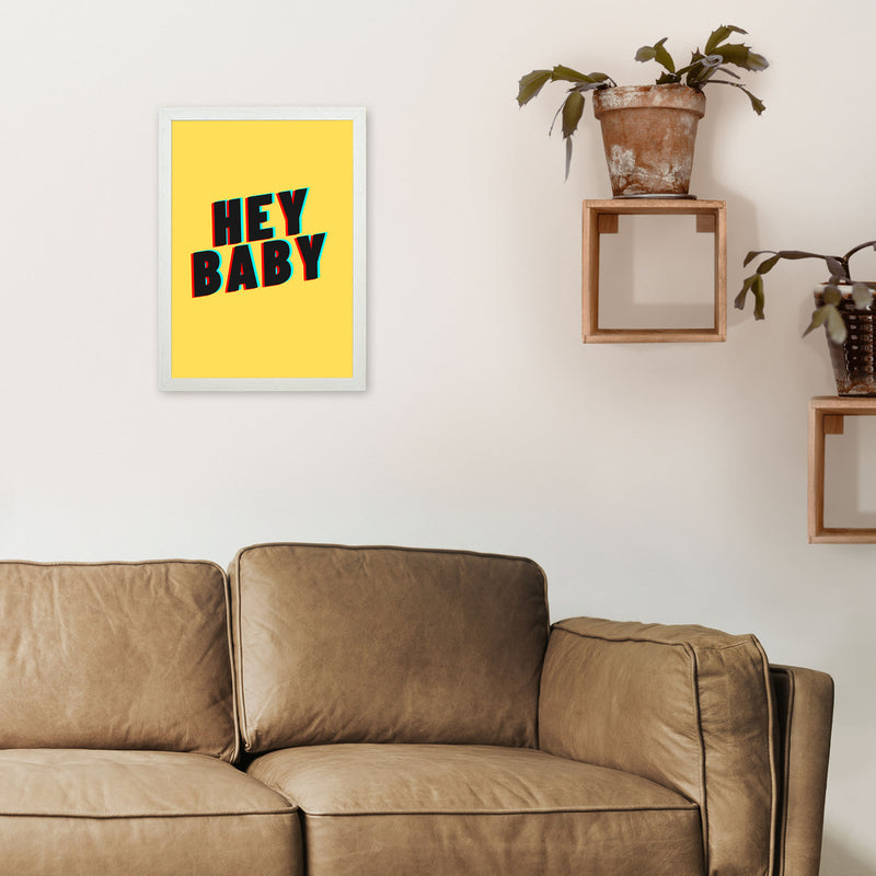 Hey Baby Art Print by Proper Job Studio A3 Oak Frame