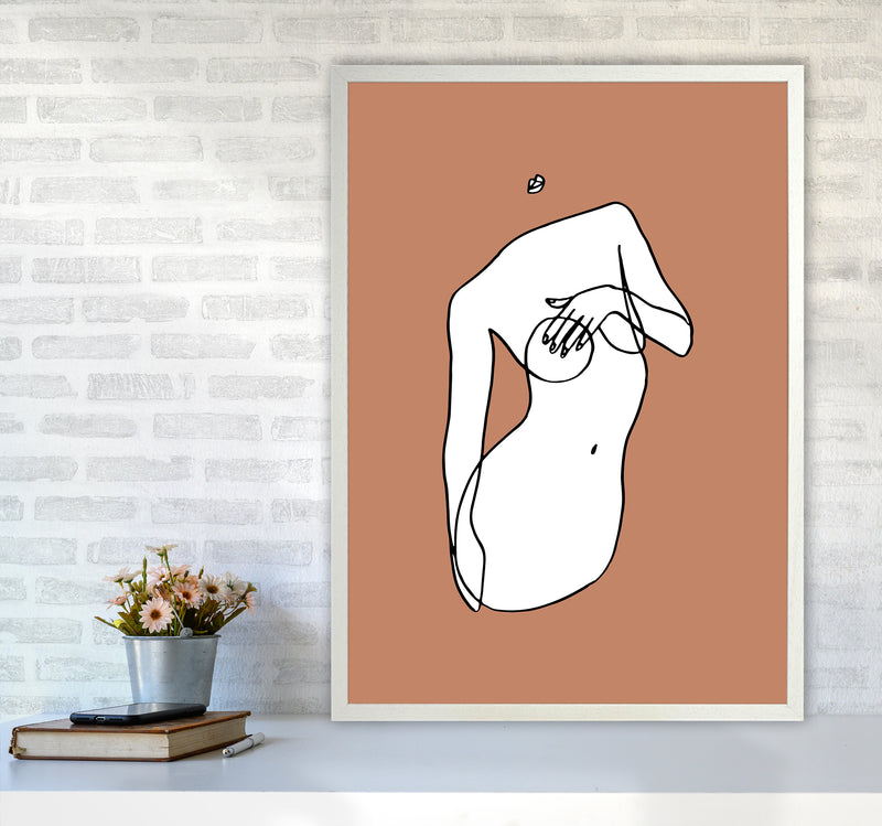 Covering Breasts With One Hand Terracotta By Planeta444 A1 Oak Frame