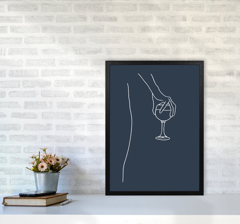 Hand Holding Wine Glass Navy Kitchen Art Print By Planeta444 A2 White Frame