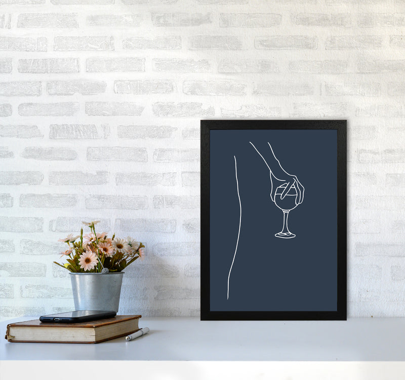 Hand Holding Wine Glass Navy Kitchen Art Print By Planeta444 A3 White Frame