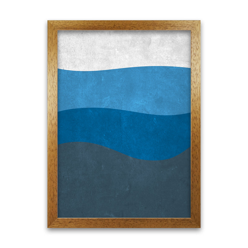 Abstract Blue Seascape Grunge  A1 Honey Oak Frame