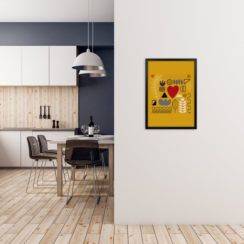Yellow Scandinavian Abstract Shapes Original A2 White Frame