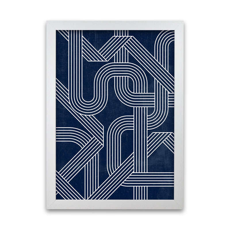 Blue Abstract Lines Wall Art White Grain