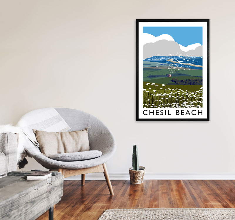 Chesil Beach by Richard O'Neill A1 White Frame