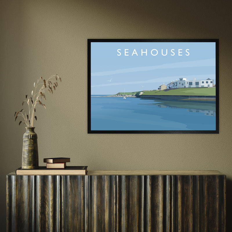Seahouses 2 by Richard O'Neill A1 Black Frame