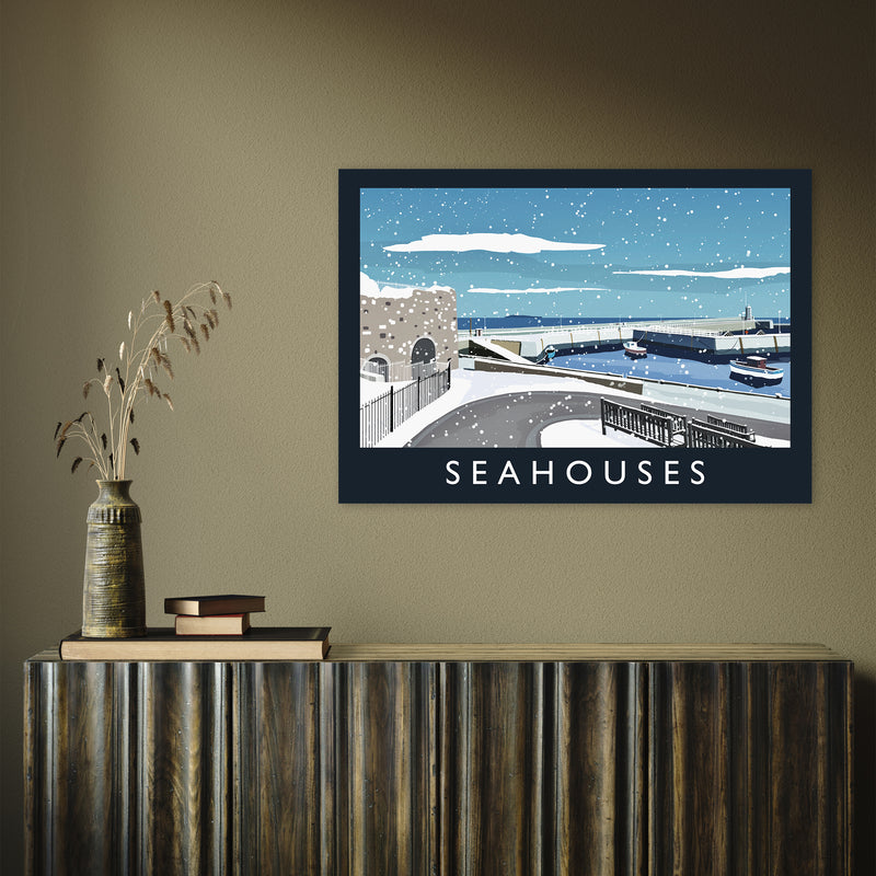 Seahouses (snow) by Richard O'Neill A1 Print Only