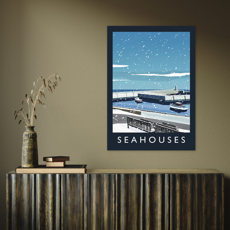 Seahouses (snow) portrait by Richard O'Neill A1 Print Only