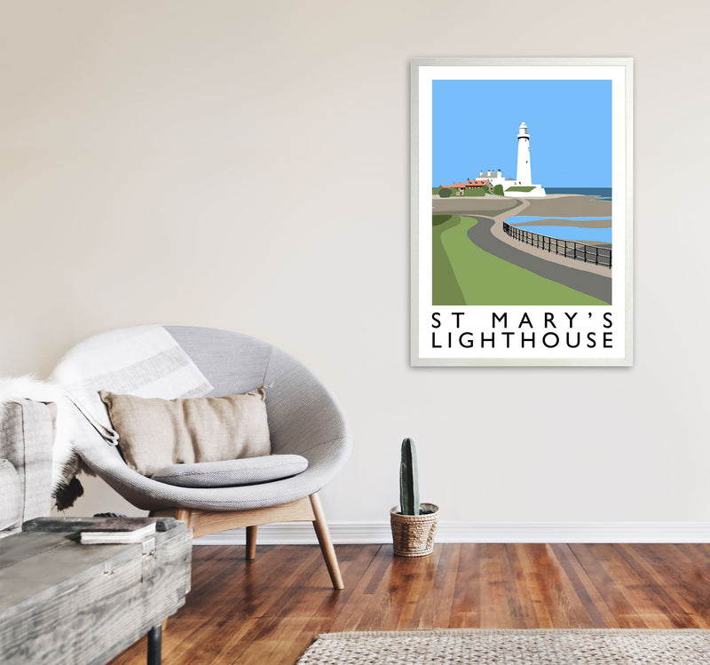 St Mary's Lighthouse Travel Art Print by Richard O'Neill A1 Oak Frame