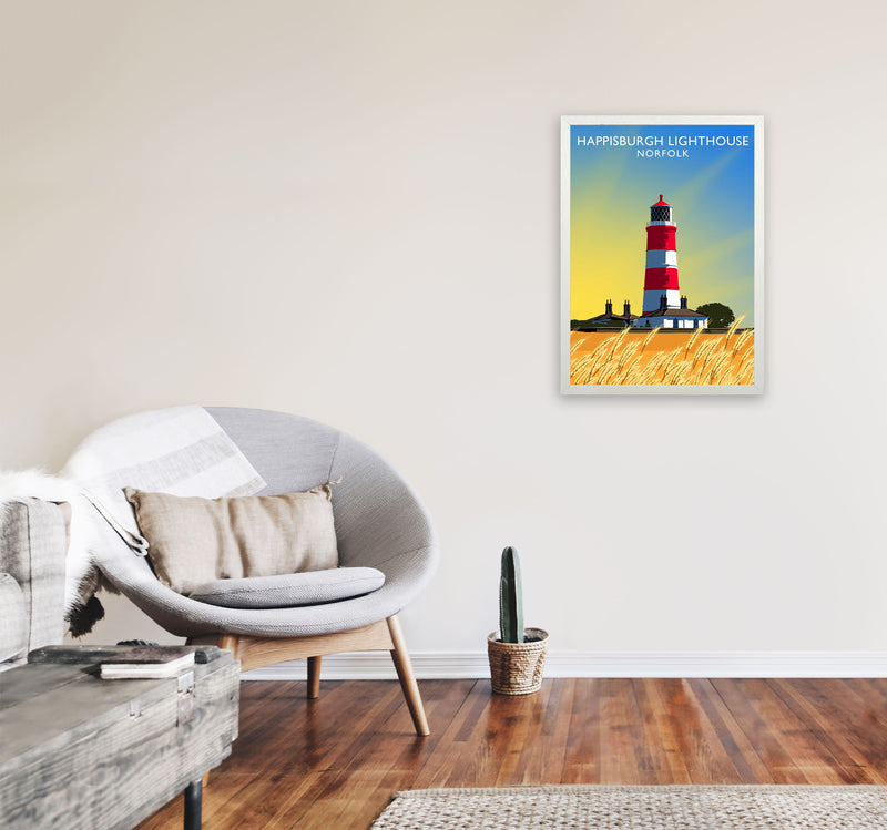 Happisburgh Lighthouse Norfolk Art Print by Richard O'Neill A2 Oak Frame