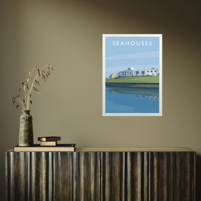 Seahouses 2 portrait by Richard O'Neill A2 White Frame