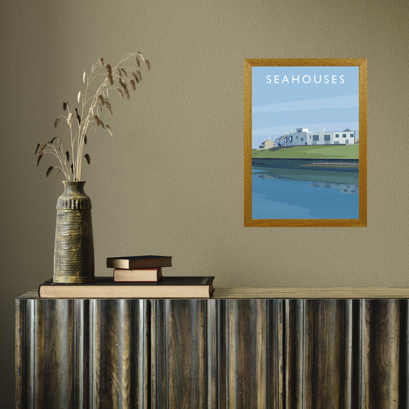 Seahouses 2 portrait by Richard O'Neill A3 Oak Frame