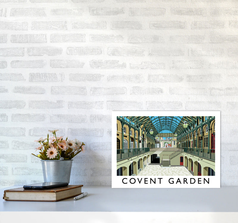 Covent Garden London Vintage Travel Art Poster by Richard O'Neill, Framed Wall Art Print, Cityscape, Landscape Art Gifts A3 Black Frame