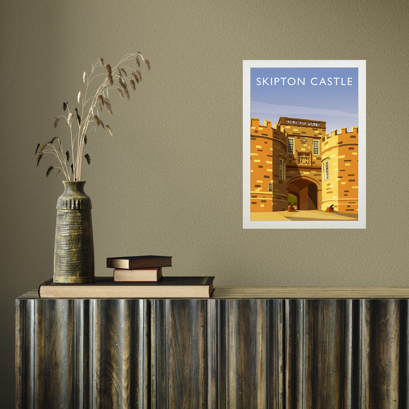 Skipton Castle portrait by Richard O'Neill A3 White Frame