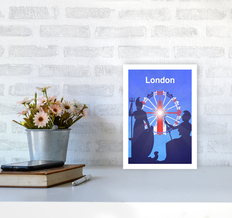 London (Britannia) portrait Travel Art Print by Richard O'Neill A4 Black Frame