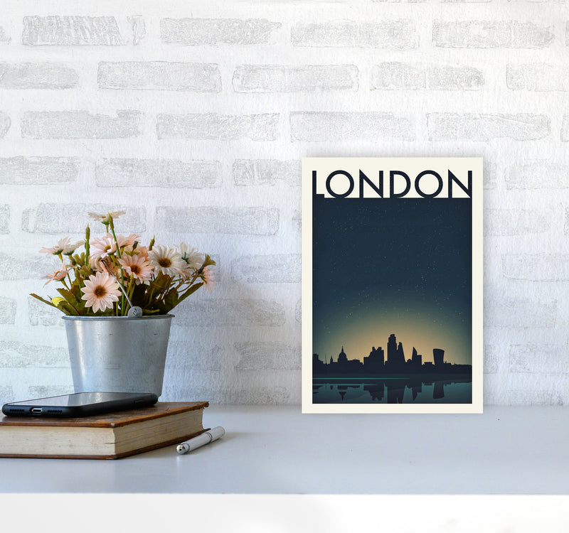 London 4 (Night) Travel Art Print by Richard O'Neill A4 Black Frame