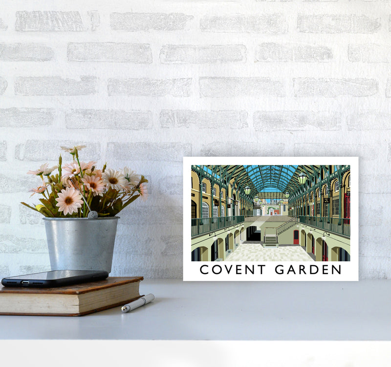 Covent Garden London Vintage Travel Art Poster by Richard O'Neill, Framed Wall Art Print, Cityscape, Landscape Art Gifts A4 Black Frame