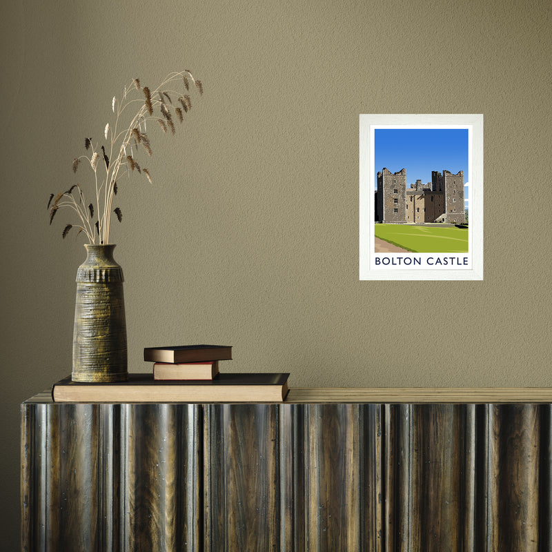Bolton Castle 2 portrait by Richard O'Neill A4 White Frame