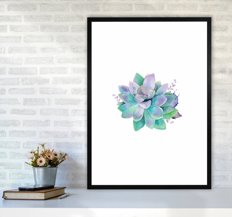 Aqua Succulent Botanical Art Print by Seven Trees Design A1 White Frame