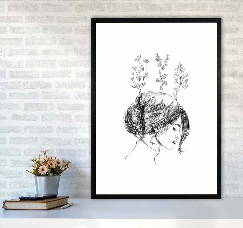 Hand Drawn Flower Girl Art Print by Seven Trees Design A1 White Frame