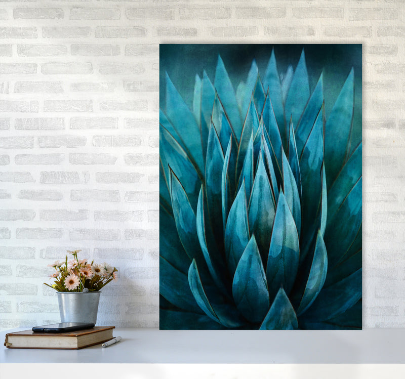 Blue Succulent Art Print by Seven Trees Design A1 Black Frame