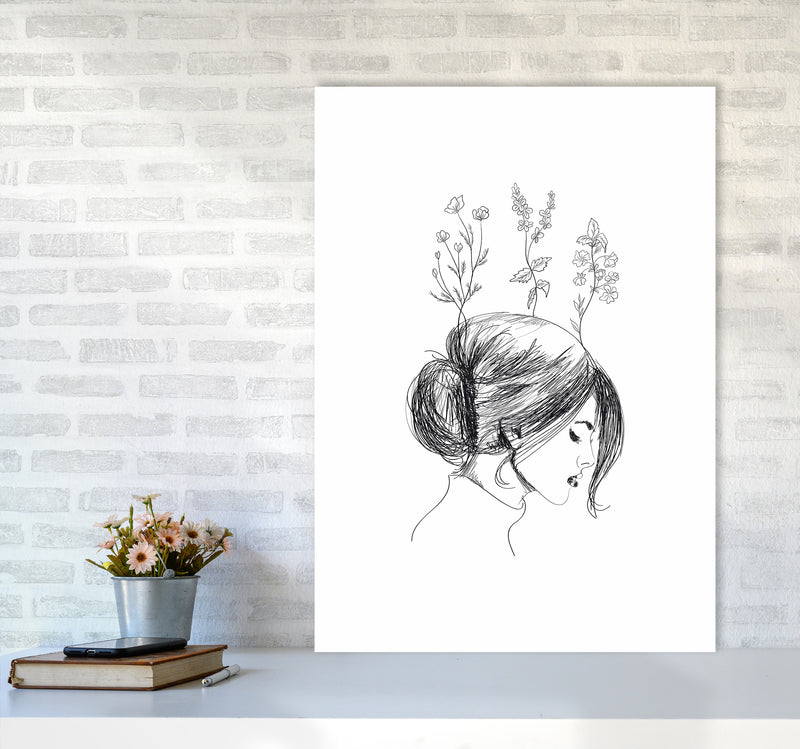 Hand Drawn Flower Girl Art Print by Seven Trees Design A1 Black Frame