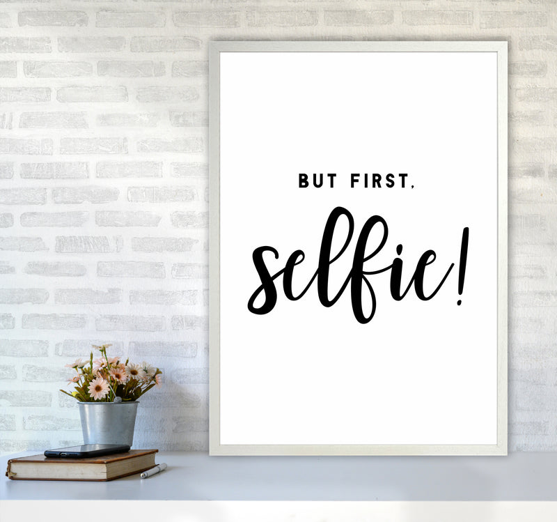 But First Selfie Quote Art Print by Seven Trees Design A1 Oak Frame