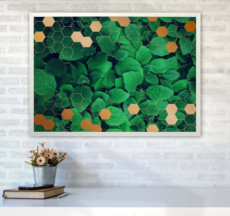 Polygonal Gold Leaves Art Print by Seven Trees Design A1 Oak Frame