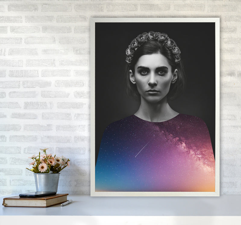 The Girl And The Stars Art Print by Seven Trees Design A1 Oak Frame
