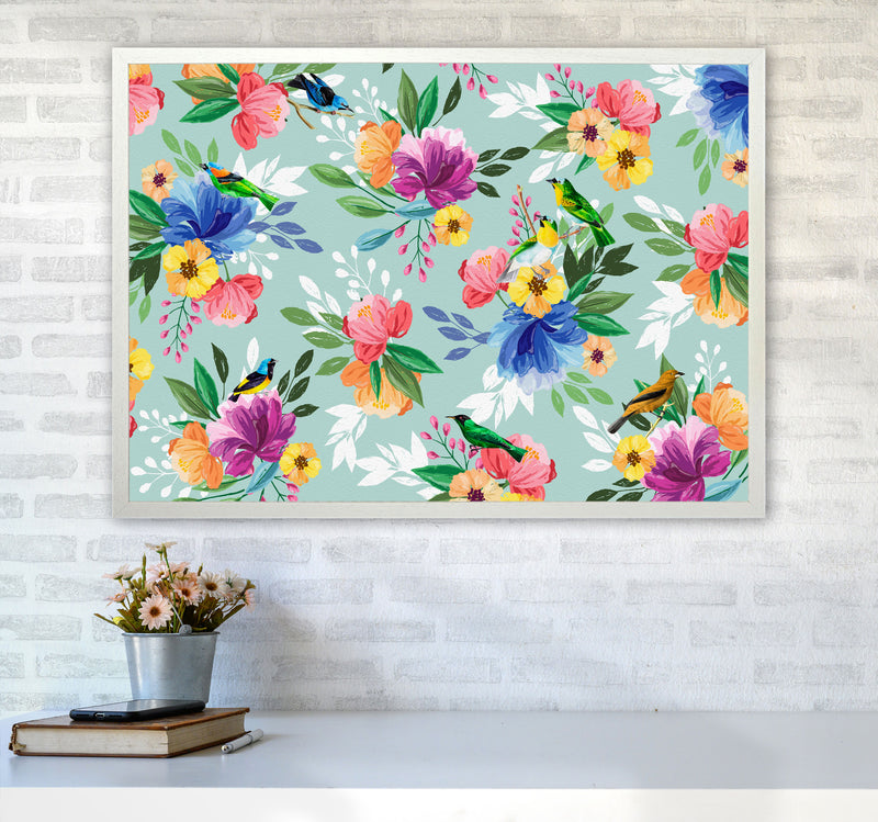 flowers birds Art Print by Seven Trees Design A1 Oak Frame